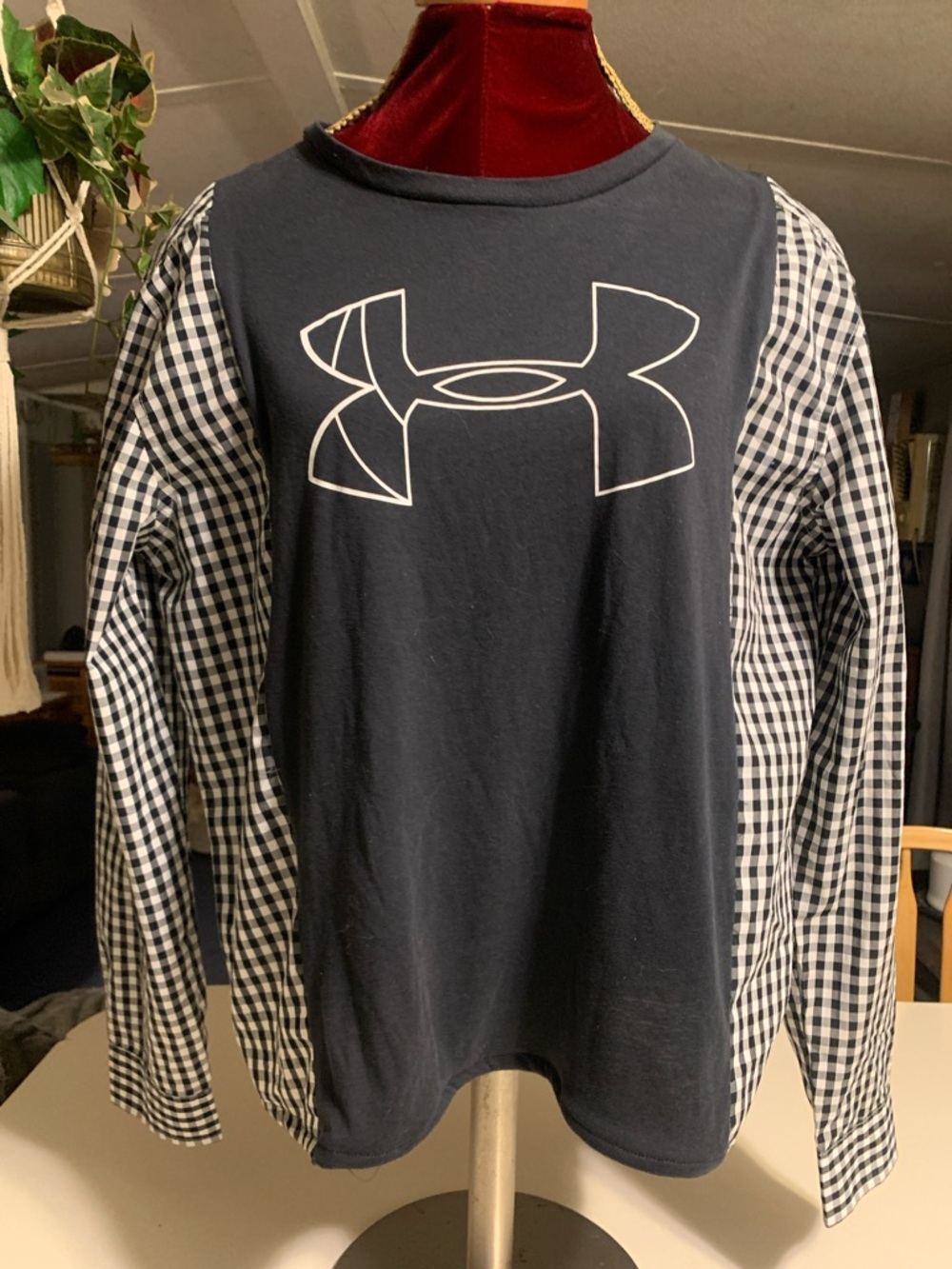 Upcycled “Under Armour” Graphic Tee Combined with Men’s Plaid Shirt